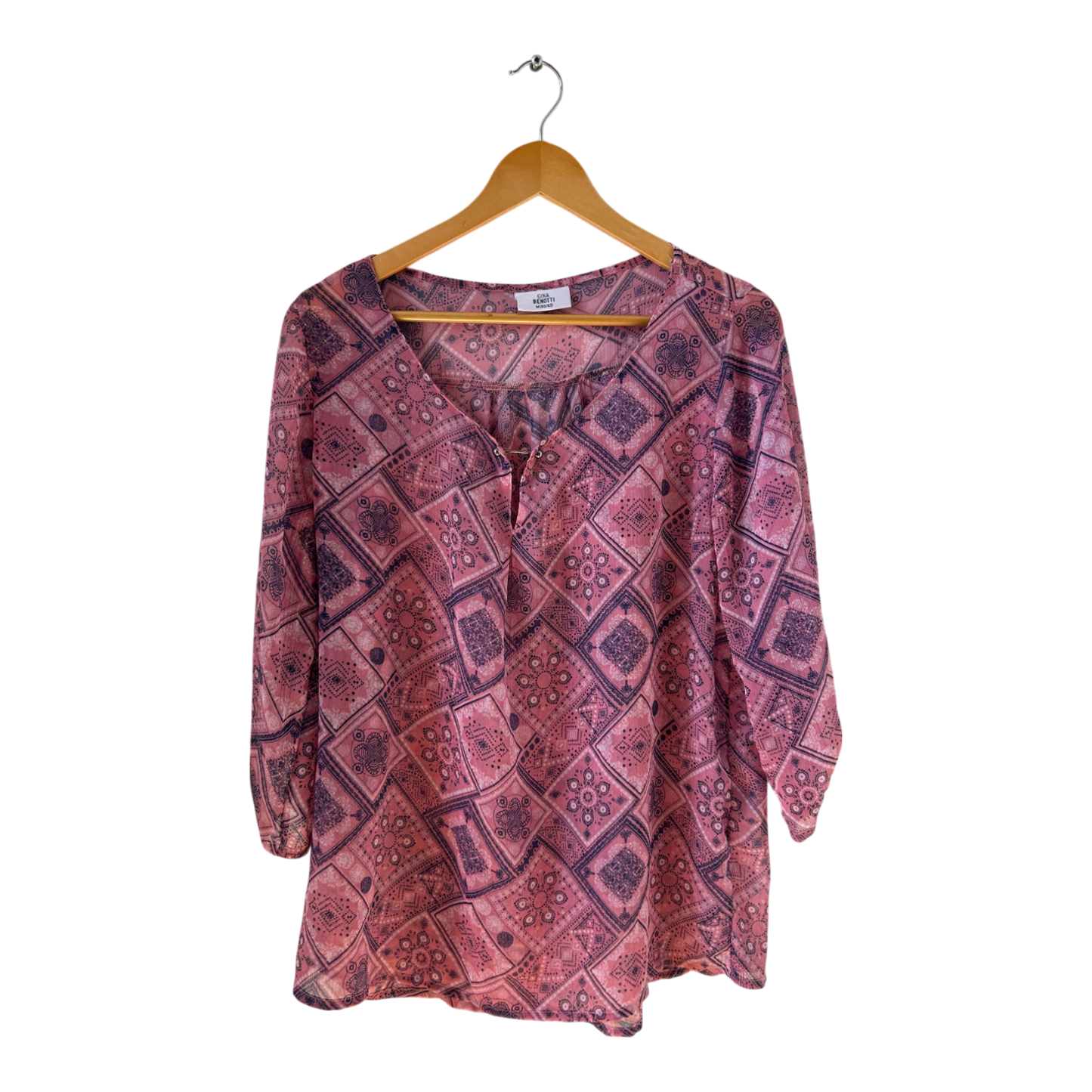 Gina Benotti Damen Bluse Muster rosa violett transparent Gr M Tunika Look