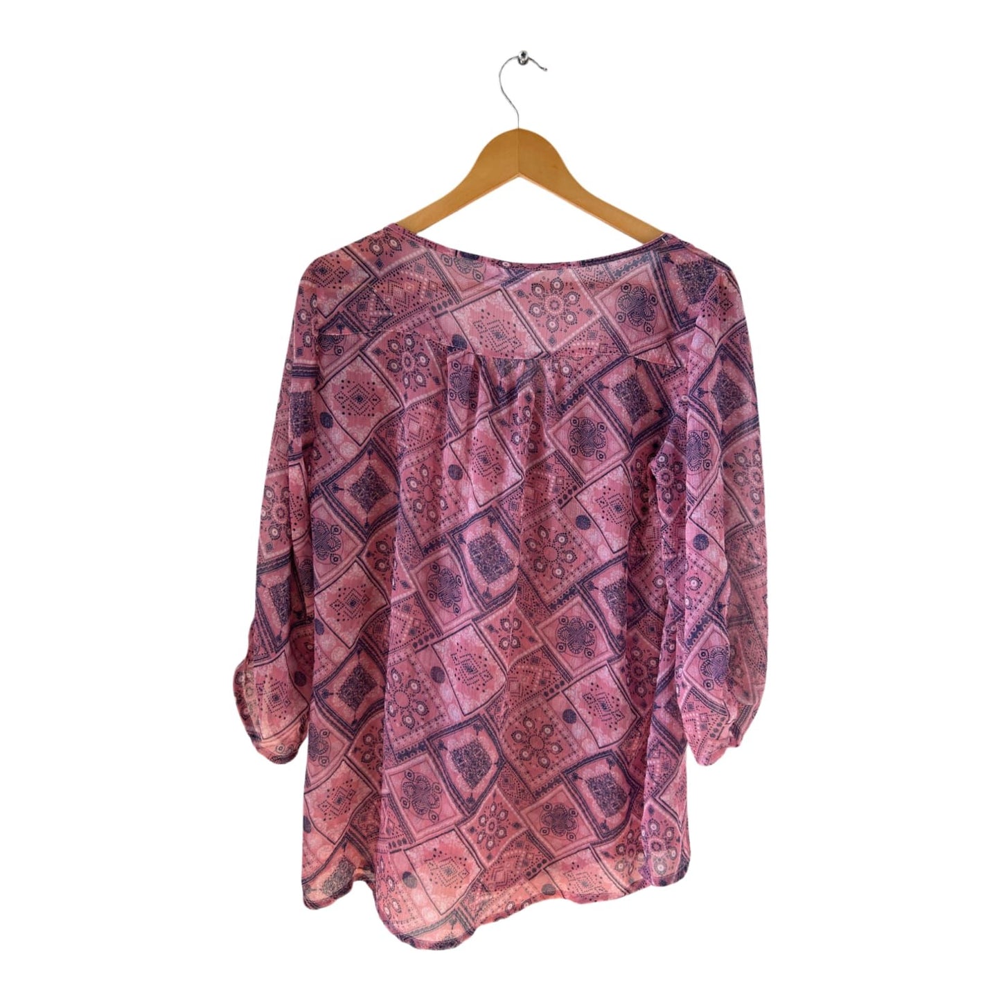Gina Benotti Damen Bluse Muster rosa violett transparent Gr M Tunika Look