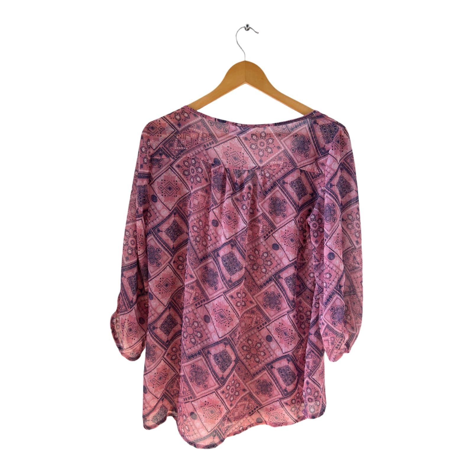 Gina Benotti Damen Bluse Muster rosa violett transparent Gr M Tunika Look