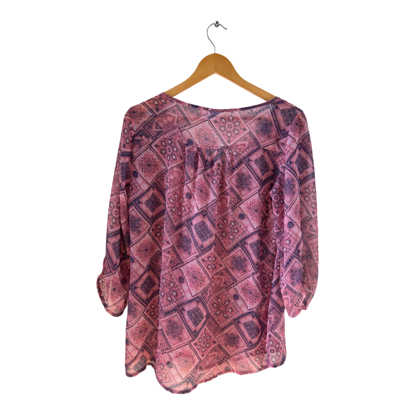 Gina Benotti Damen Bluse Muster rosa violett transparent Gr M Tunika Look