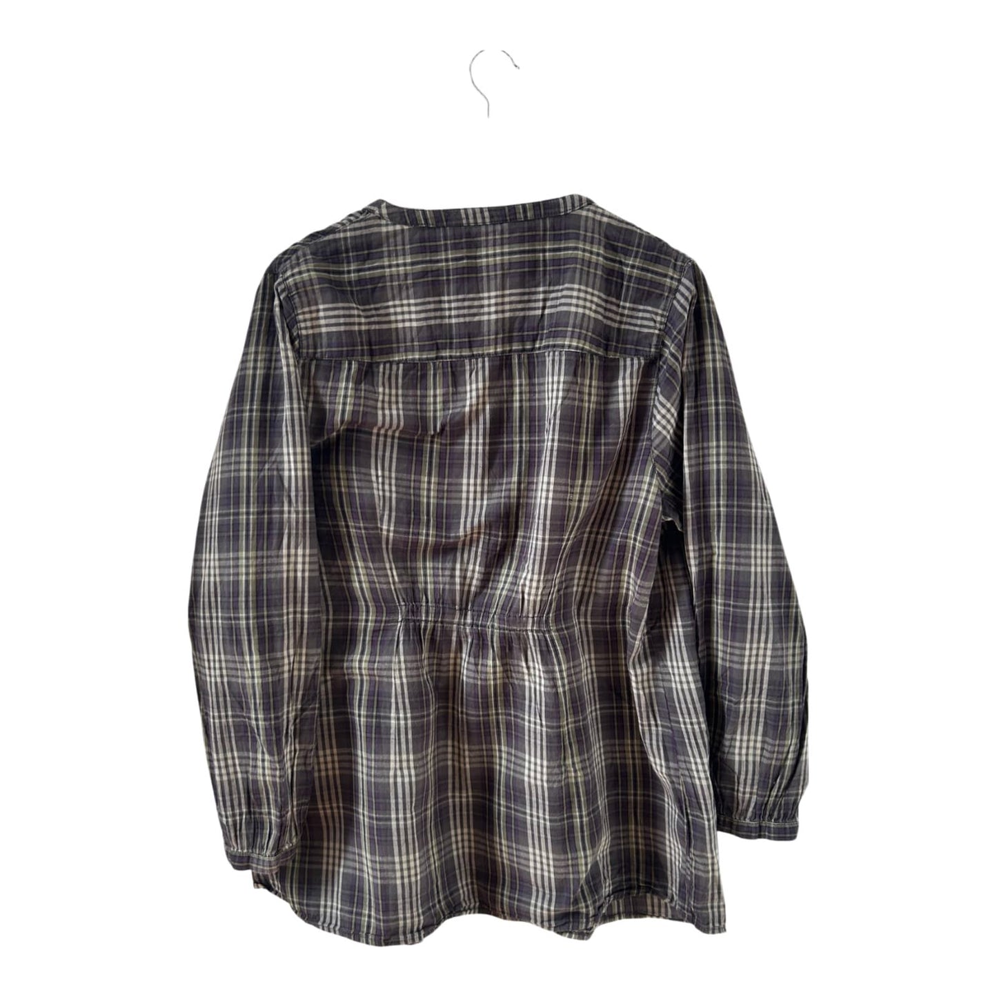 H&M Bluse Gr 50 Lila Grau Kariert Baumwolle Langarm Tunika Style Knopfleiste Casual