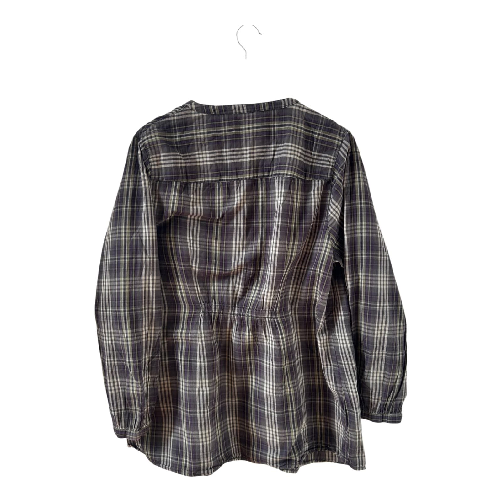 H&M Bluse Gr 50 Lila Grau Kariert Baumwolle Langarm Tunika Style Knopfleiste Casual