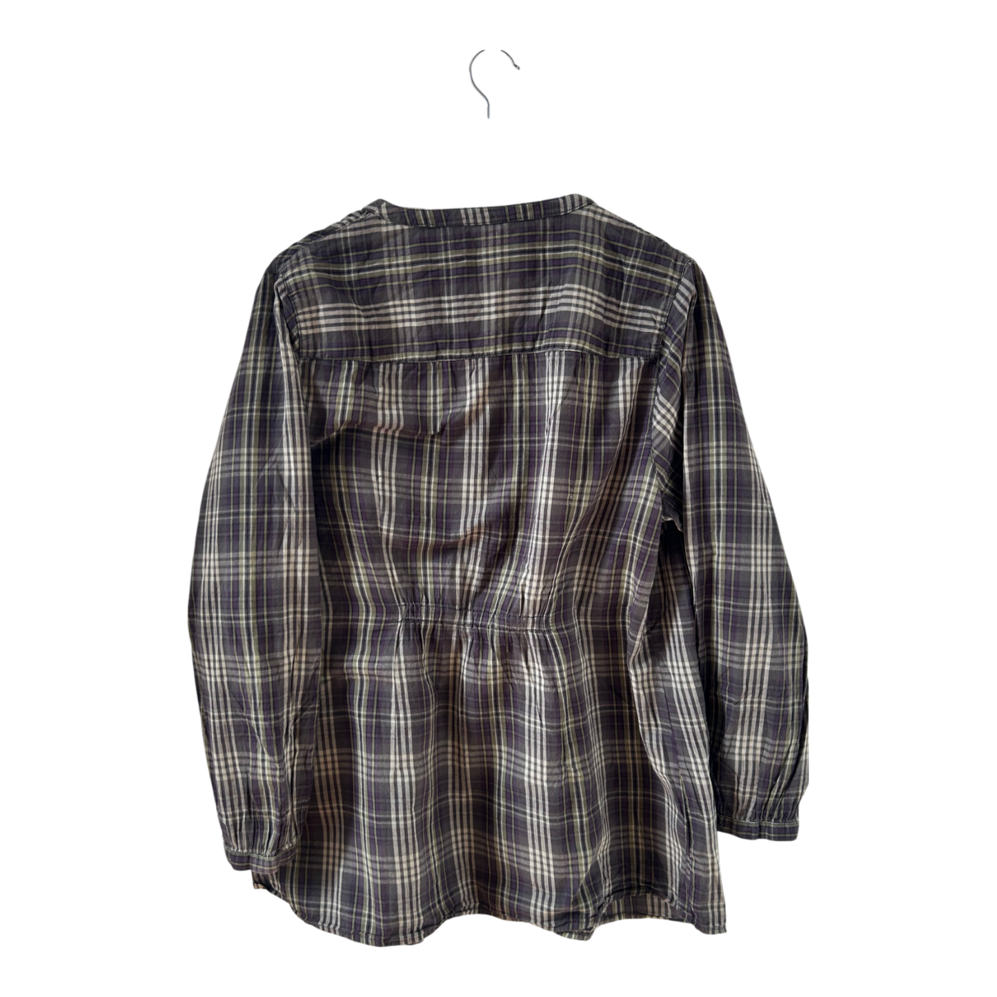 H&M Bluse Gr 50 Lila Grau Kariert Baumwolle Langarm Tunika Style Knopfleiste Casual