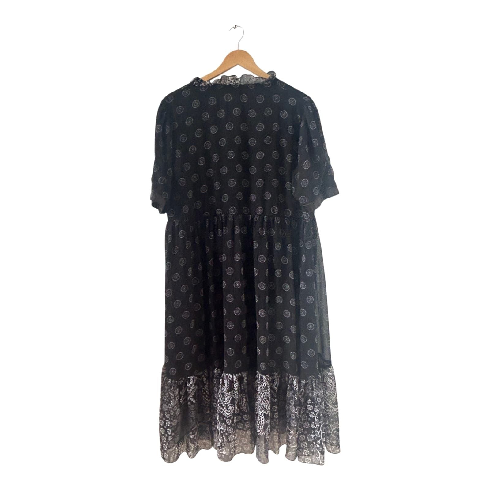 Vintage Kleid Damen Dress Damenkleid Gr. 50 Schwarz Gefüttert Volant Boho Stil