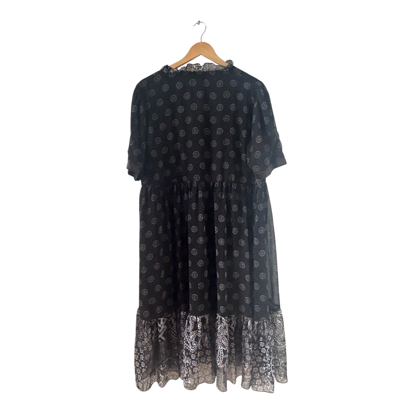 Vintage Kleid Damen Dress Damenkleid Gr. 50 Schwarz Gefüttert Volant Boho Stil