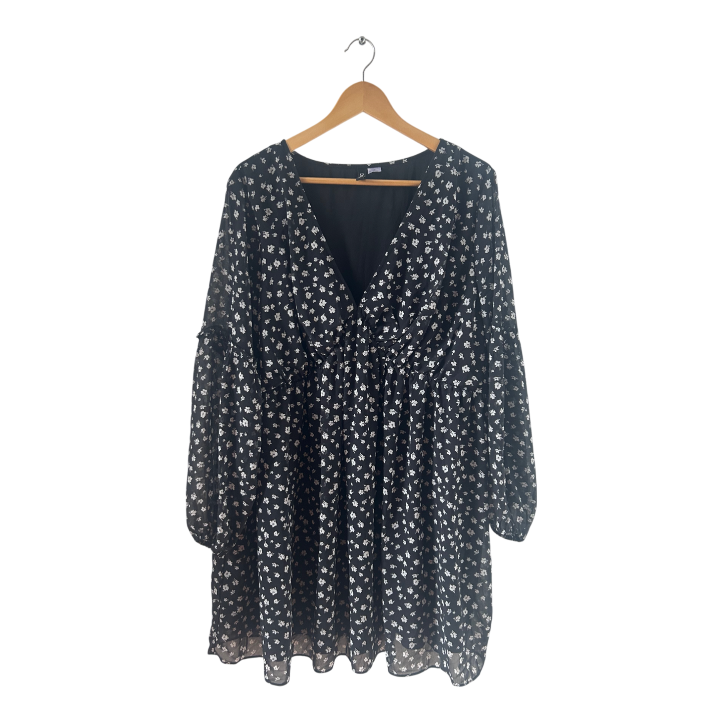 H&M Kleid Damen Dress Damenkleid Gr. 2XL Schwarz Weiß Blumen Gefüttert Boho