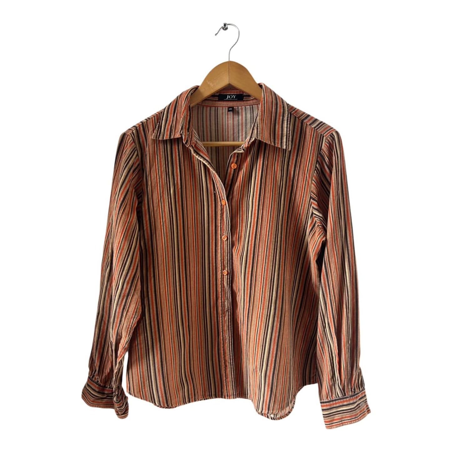 Joy Bluse Gr 40 Feincord Baumwolle Gestreift Langarm Retro Style Braun Orange Beige