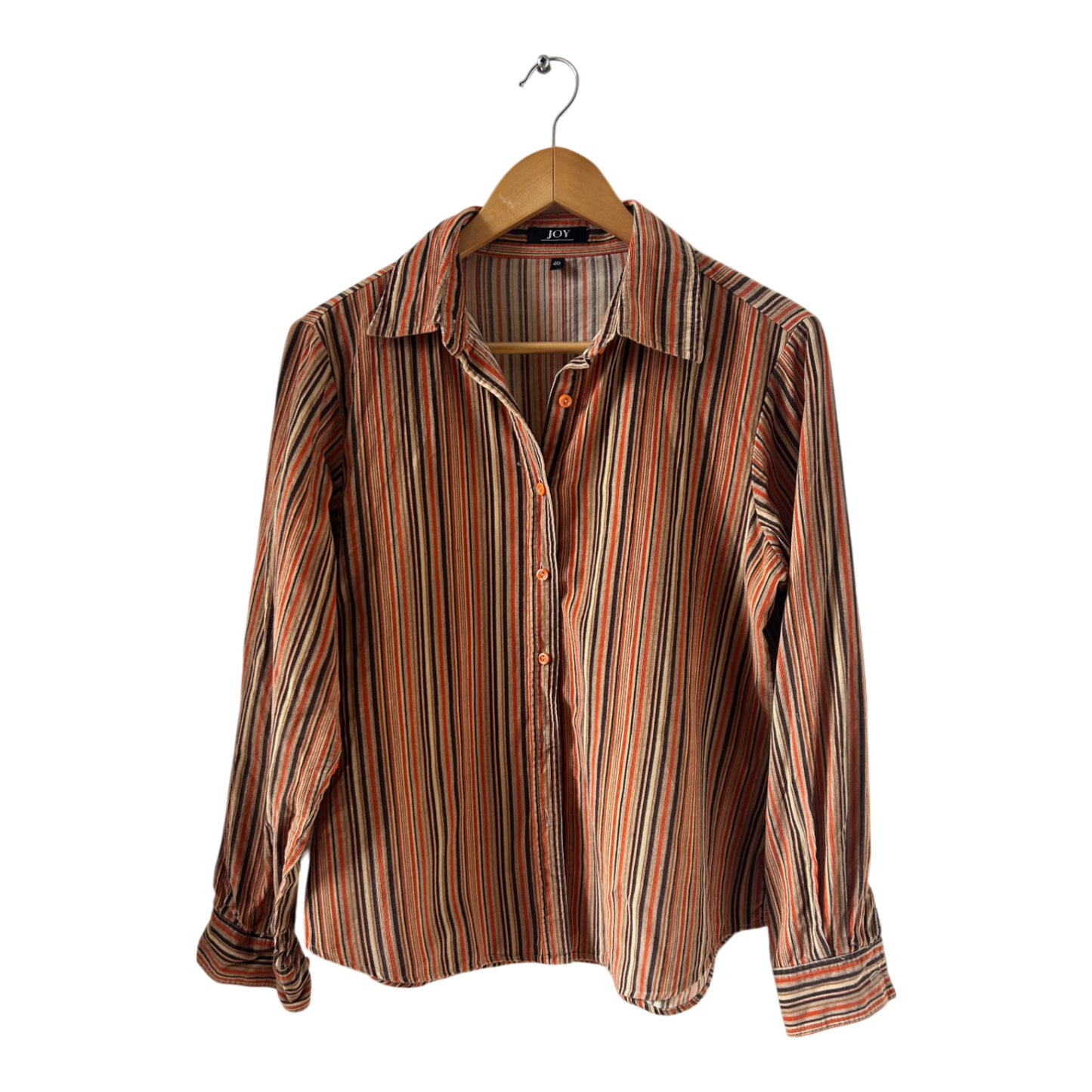 Joy Bluse Gr 40 Feincord Baumwolle Gestreift Langarm Retro Style Braun Orange Beige