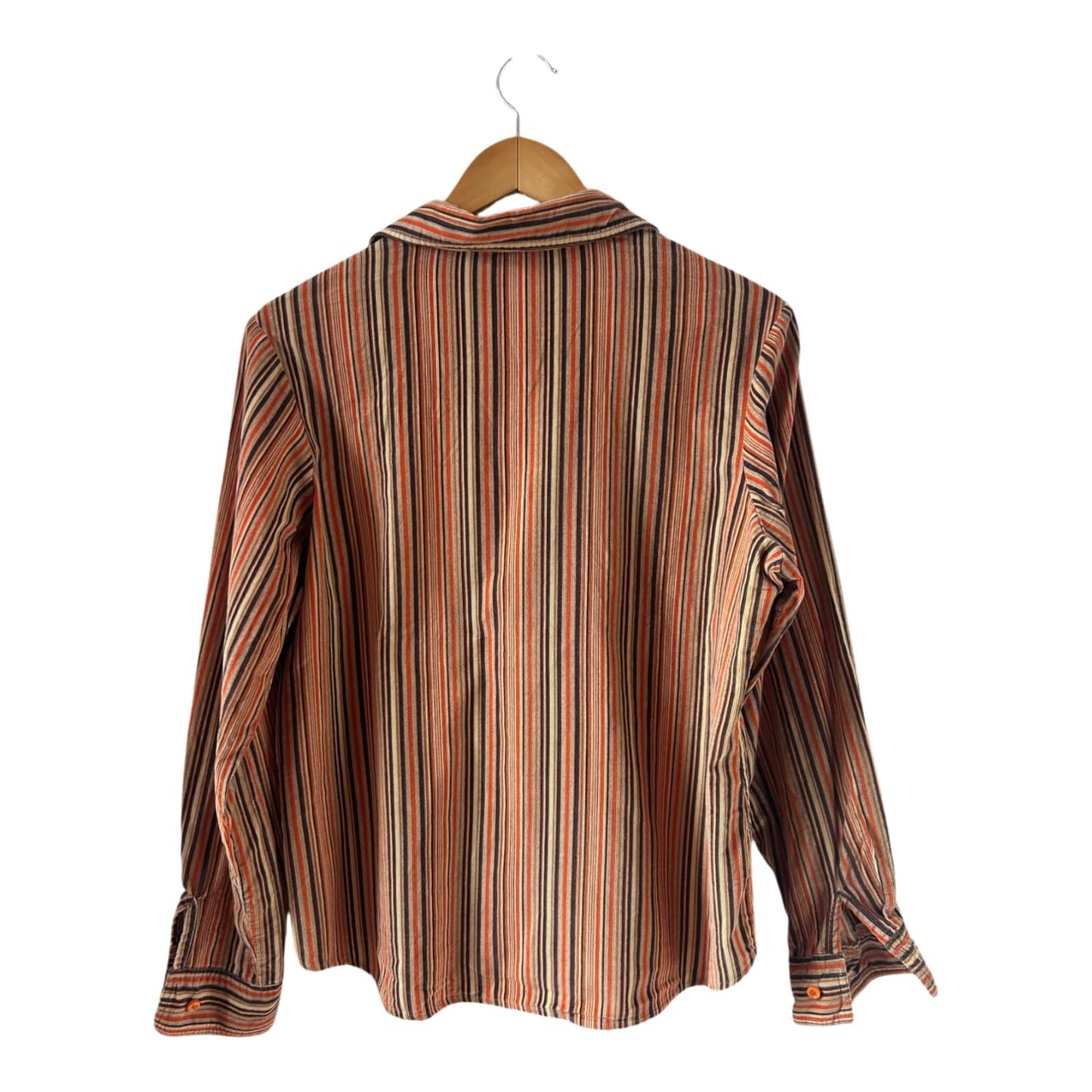Joy Bluse Gr 40 Feincord Baumwolle Gestreift Langarm Retro Style Braun Orange Beige