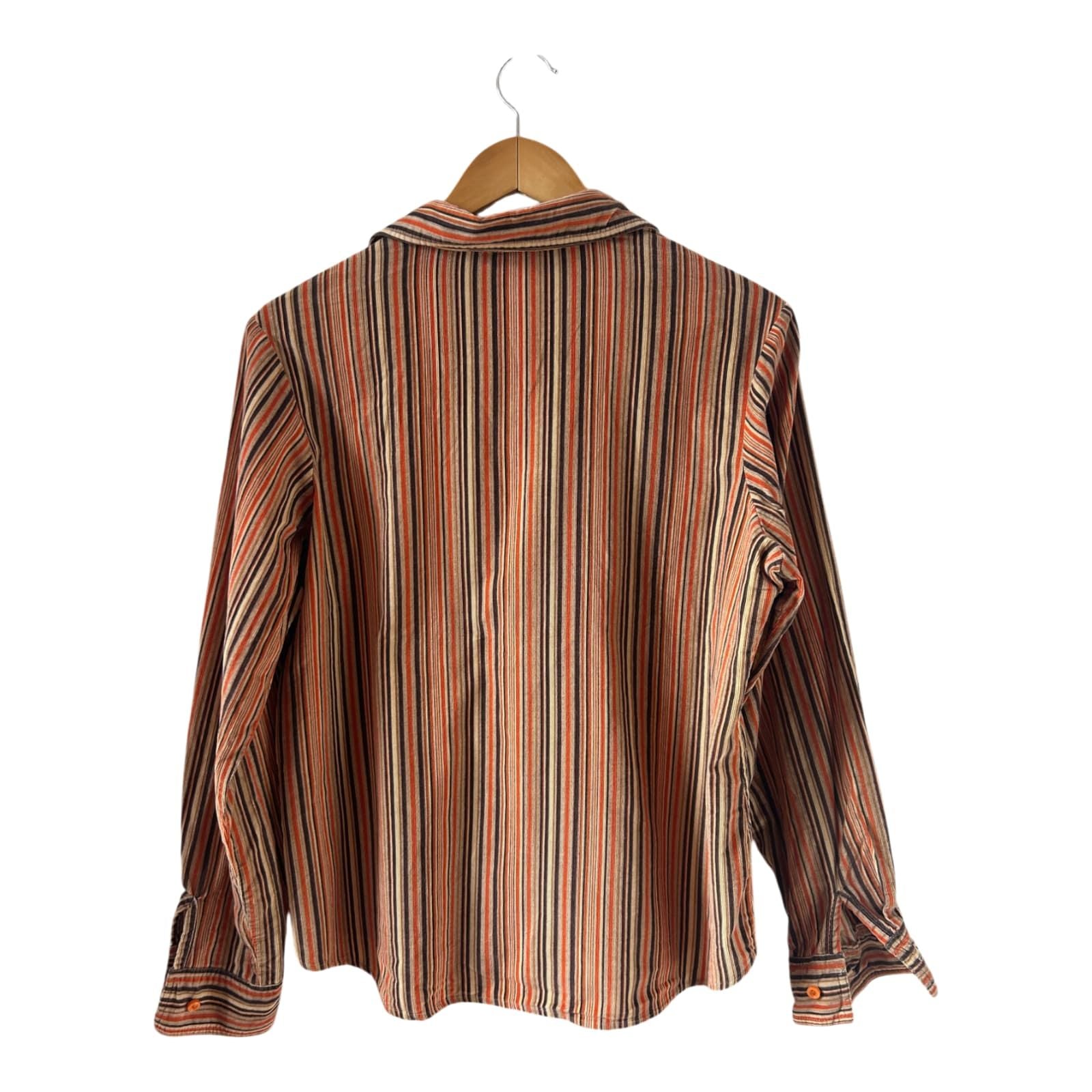 Joy Bluse Gr 40 Feincord Baumwolle Gestreift Langarm Retro Style Braun Orange Beige