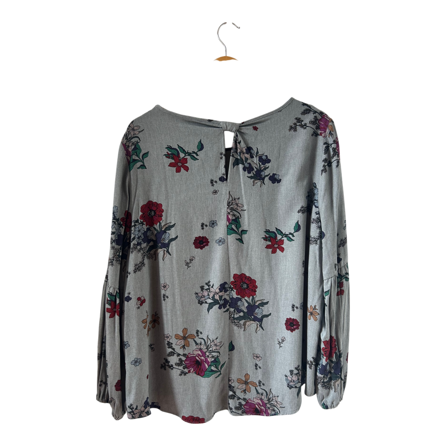 Yessica Bluse grau mit Blumenmuster Gr 46 100 % Viskose locker fallend elegant