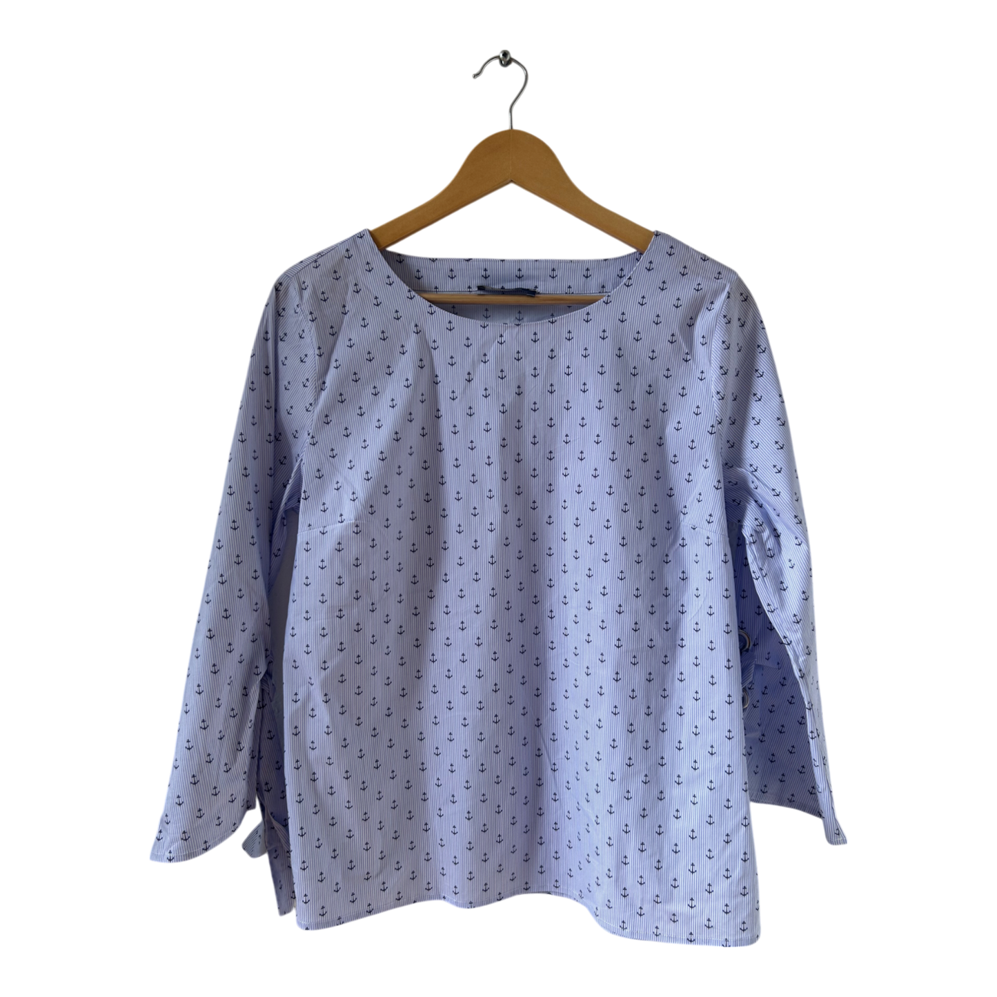 Fiora Bluse Ankerprint Hellblau Gr 40 Baumwolle Schleifenärmel maritim