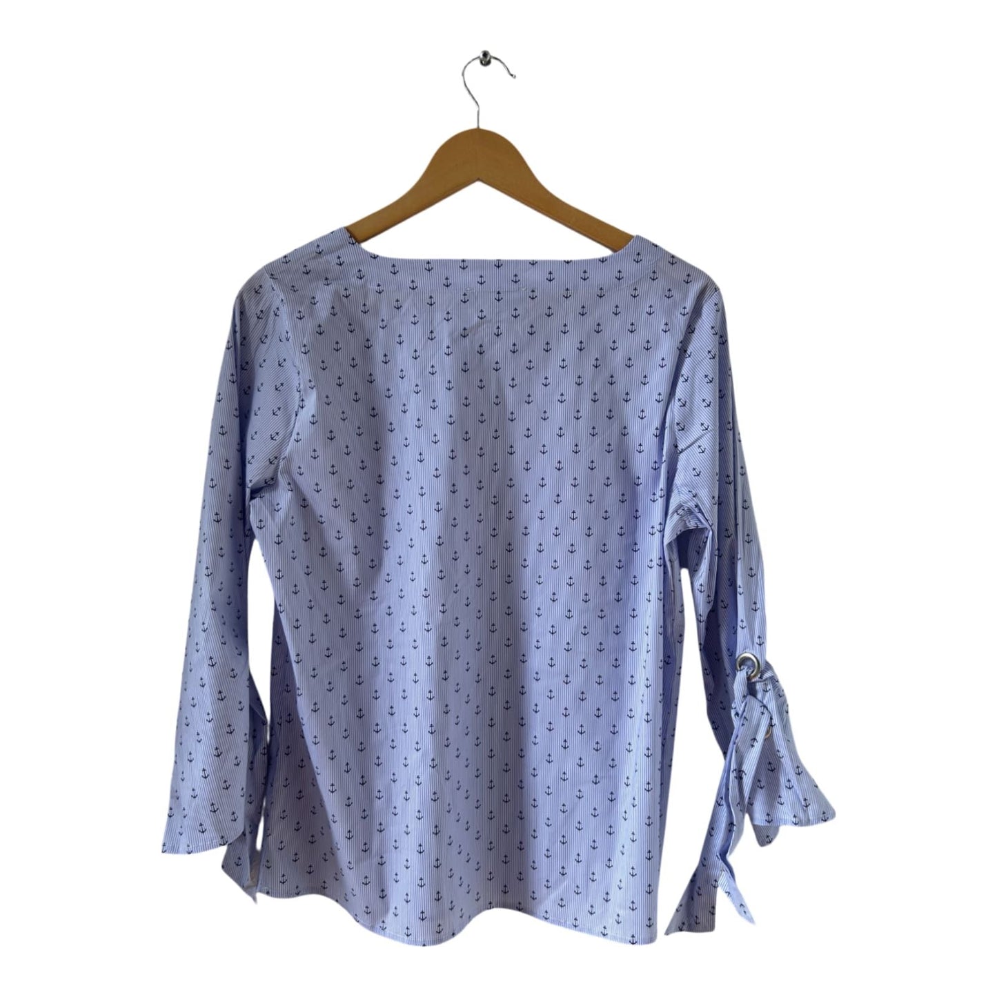 Fiora Bluse Ankerprint Hellblau Gr 40 Baumwolle Schleifenärmel maritim