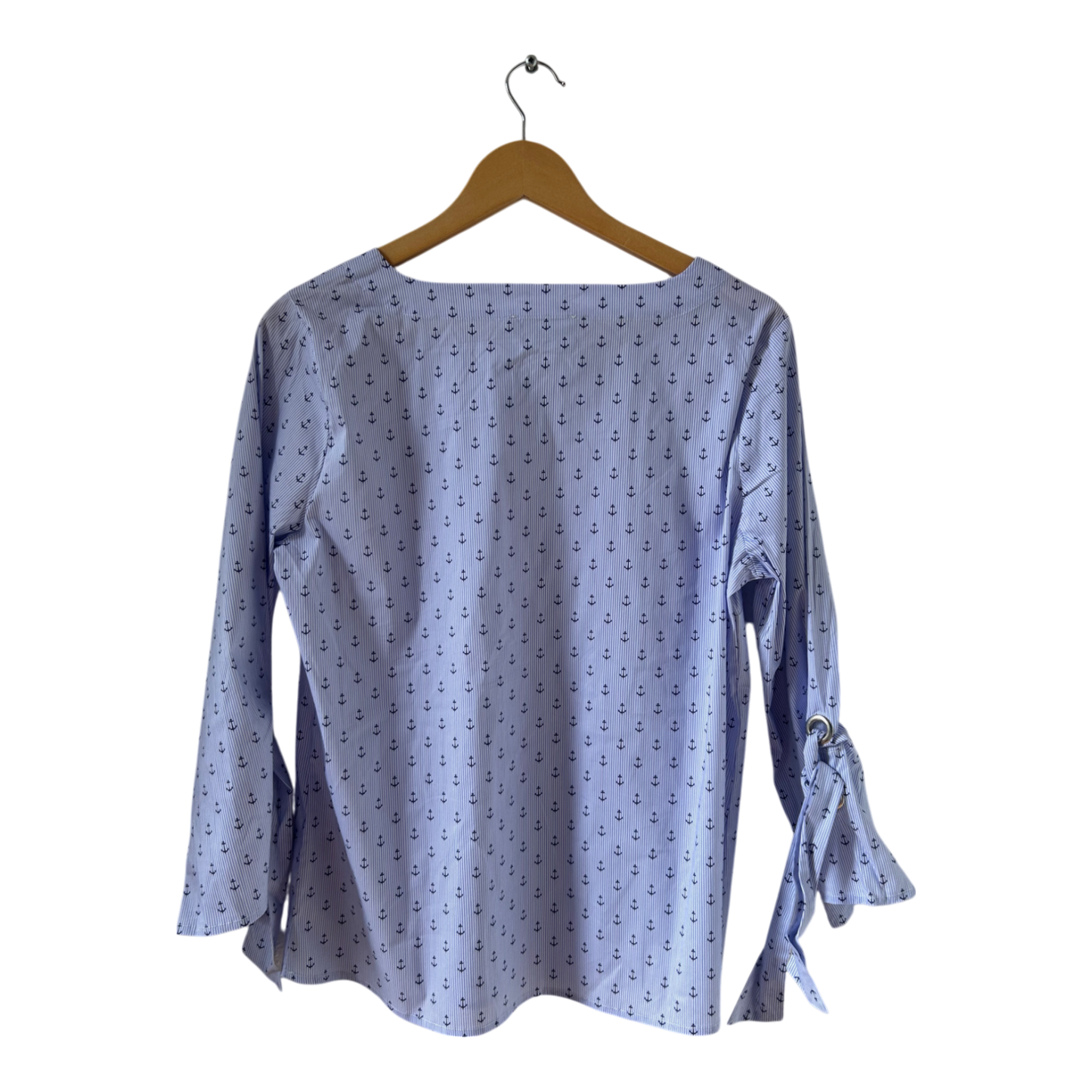 Fiora Bluse Ankerprint Hellblau Gr 40 Baumwolle Schleifenärmel maritim