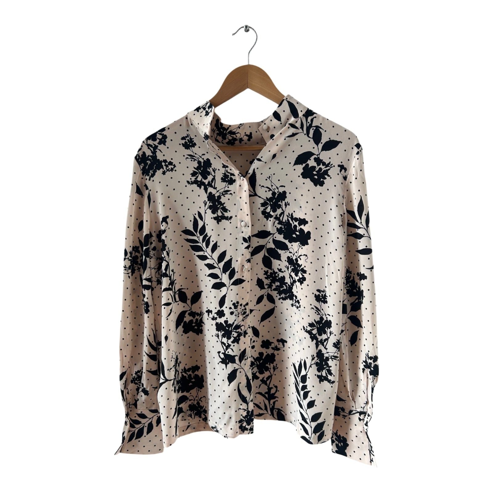 H&M Silk Bluse Seide Gr 40 Rosa Schwarz floral gepunktet elegant hochwertig