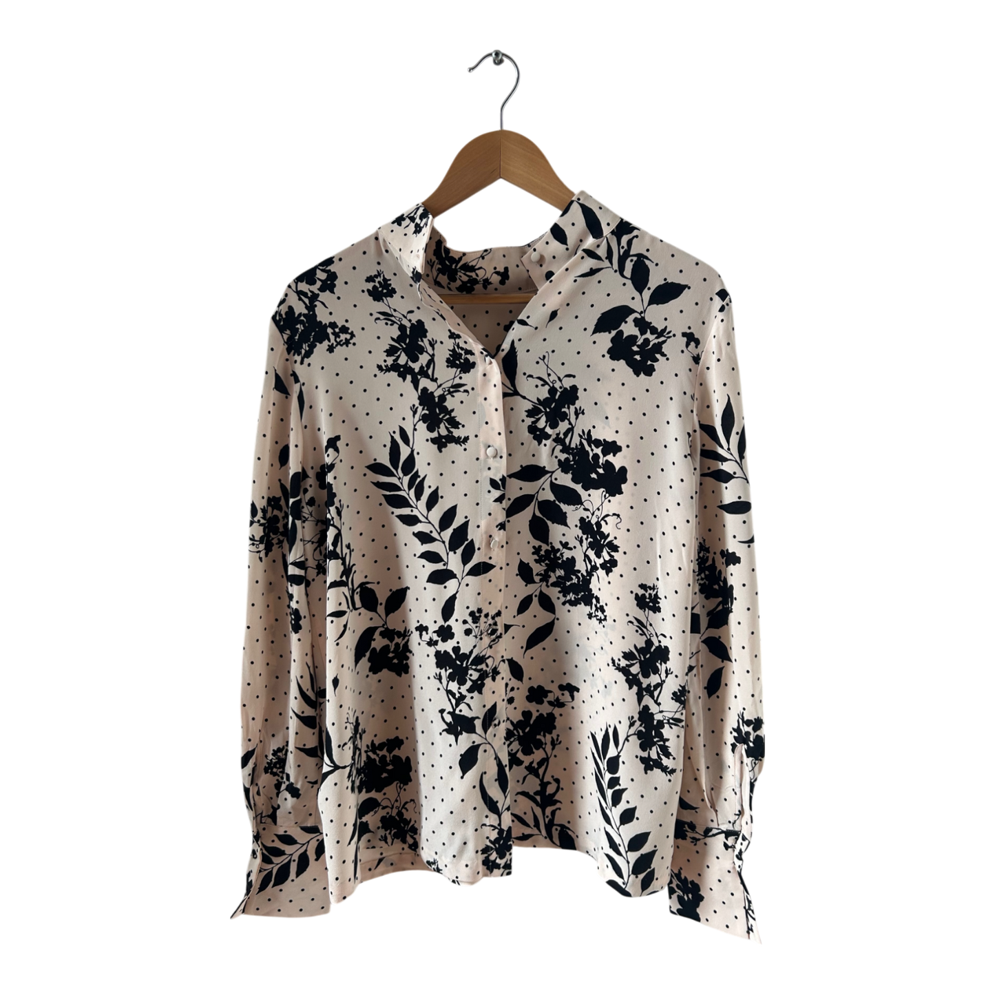 H&M Silk Bluse Seide Gr 40 Rosa Schwarz floral gepunktet elegant hochwertig