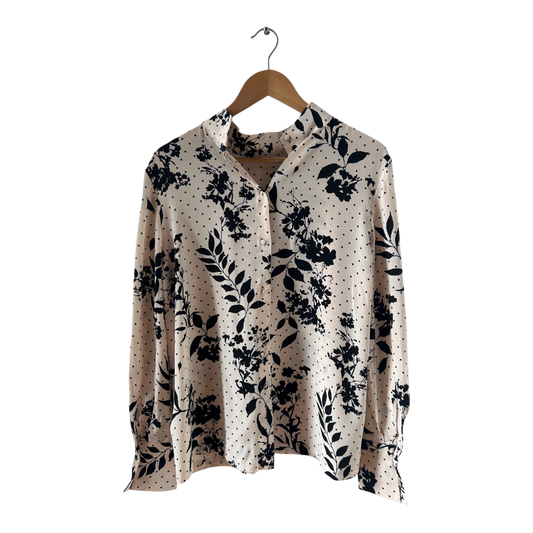 H&M Silk Bluse Seide Gr 40 Rosa Schwarz floral gepunktet elegant hochwertig