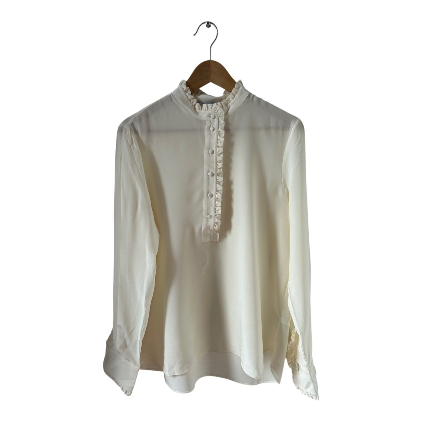 H&M Silk Bluse Seide Gr 42 Cremeweiß Rüschen elegant hochwertig Vintage Stil