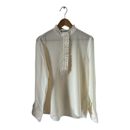 H&M Silk Bluse Seide Gr 42 Cremeweiß Rüschen elegant hochwertig Vintage Stil