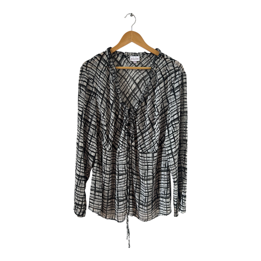 Biaggini Tunika Gr 48 Schwarz Weiß Muster Raffung V-Ausschnitt figurumspielend