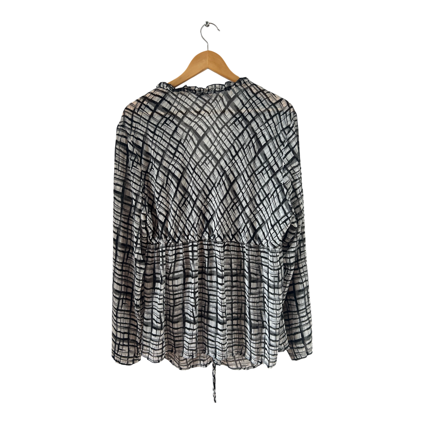 Biaggini Tunika Gr 48 Schwarz Weiß Muster Raffung V-Ausschnitt figurumspielend