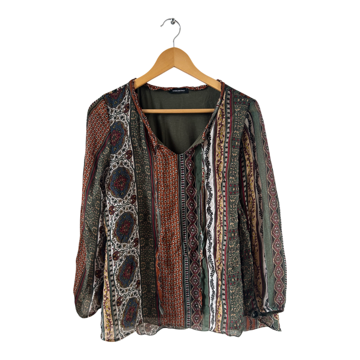 Made in Italy Bluse Tunika Seide Viskose Gr 40 42 Boho Muster hochwertig leicht bunt