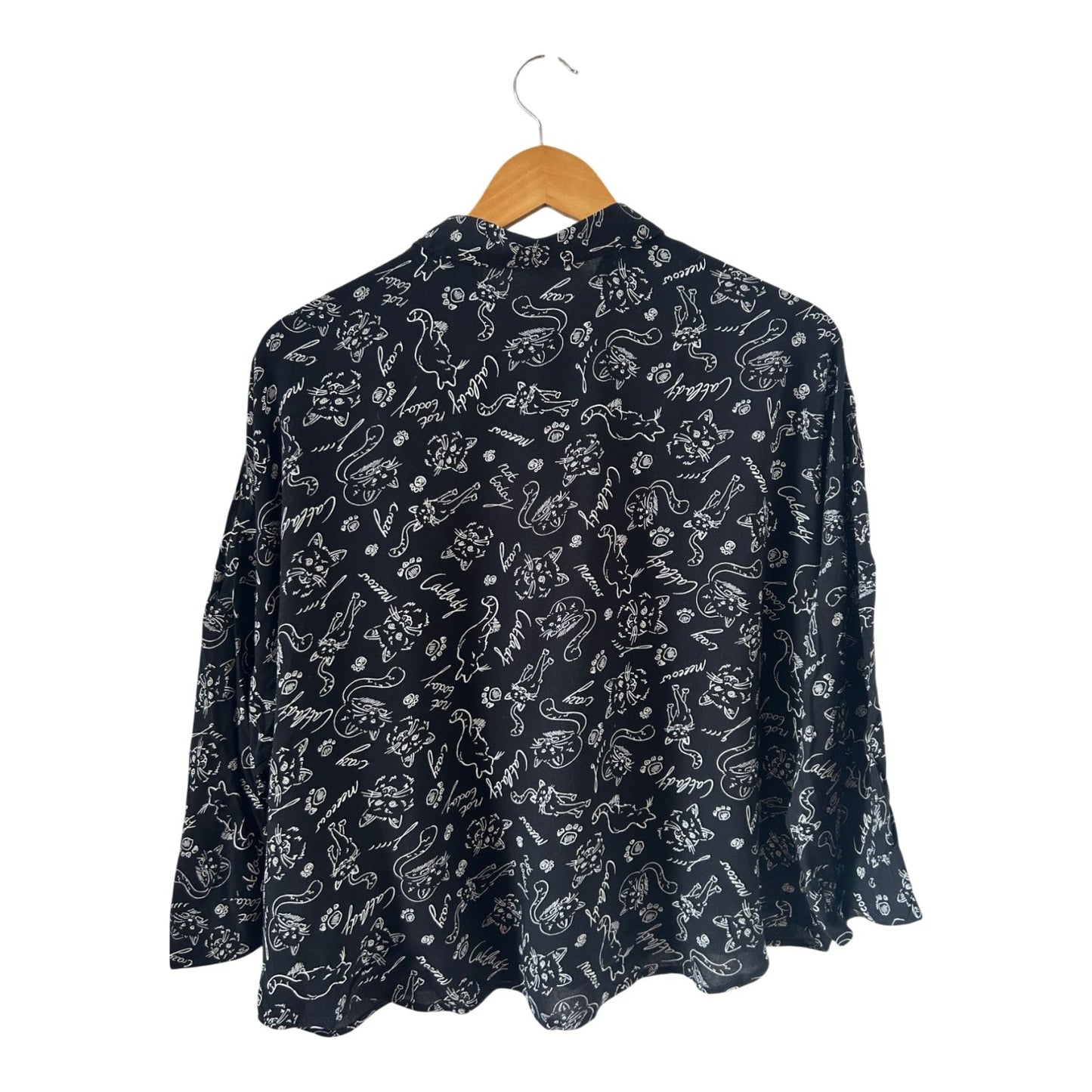 Clockhouse Bluse Katzenmuster Gr 38 Schwarz Weiß Viskose locker verspielt cute