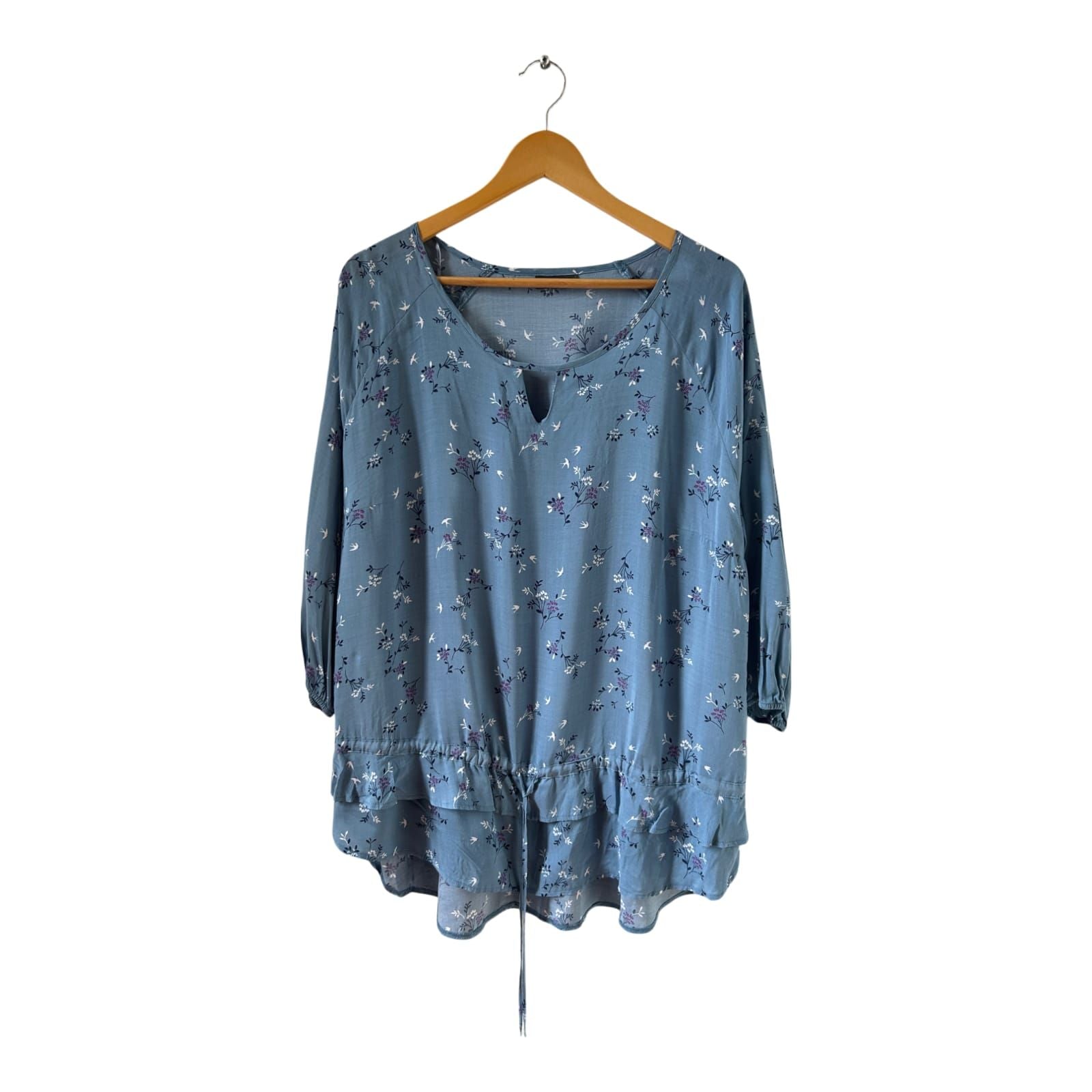 Yessica Bluse Tunika hellblau mit Blumenmuster Gr 46 locker geschnitten aus Viskose