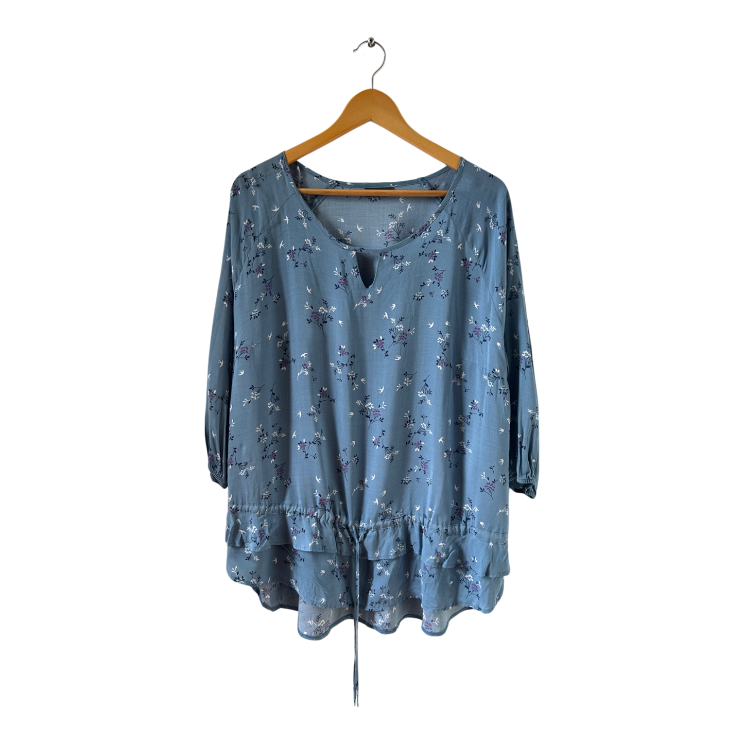Yessica Bluse Tunika hellblau mit Blumenmuster Gr 46 locker geschnitten aus Viskose