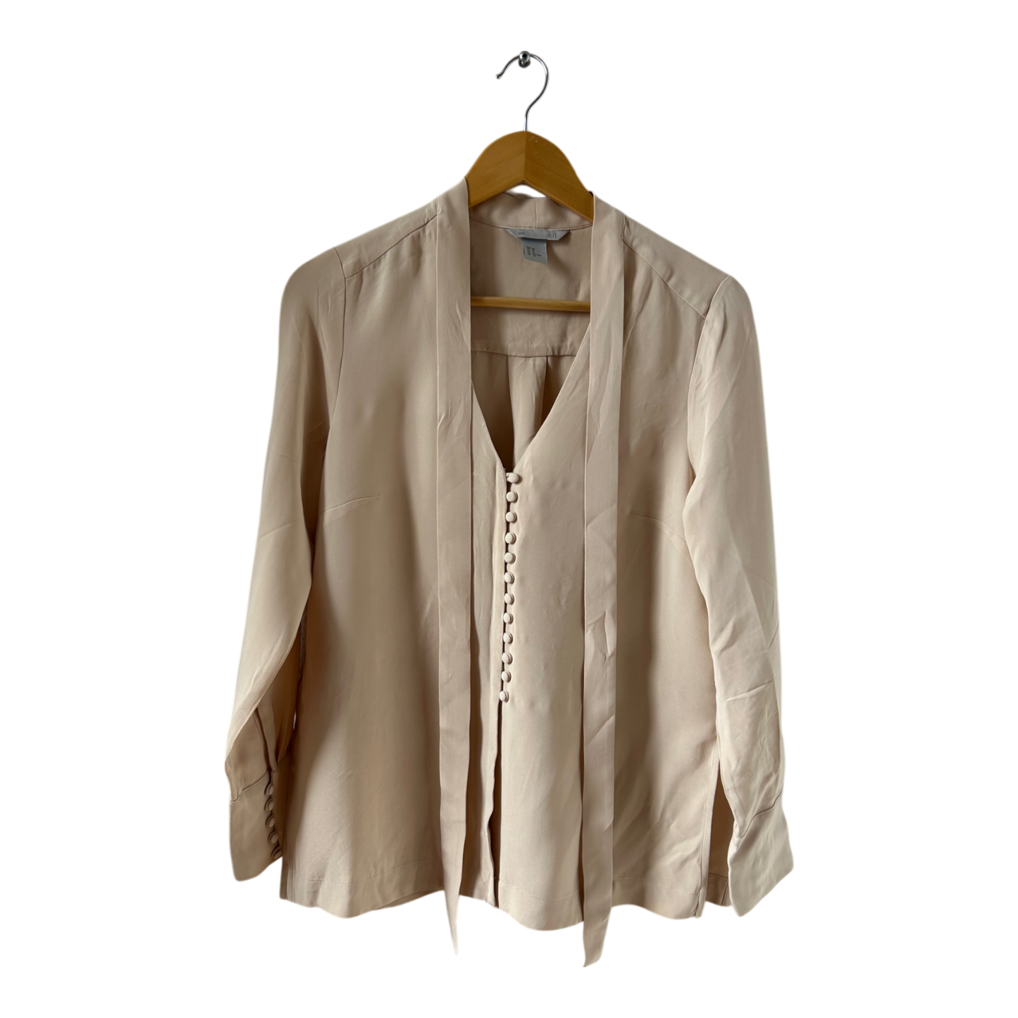 H&M Seidenbluse Beige Gr 40 V-Ausschnitt Knopfleiste elegant weich fließend