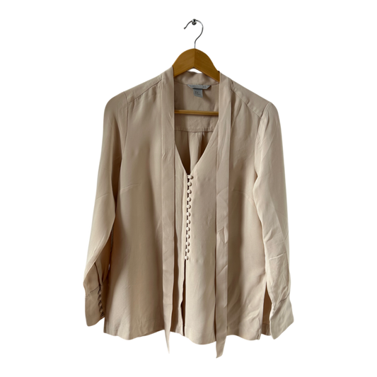 H&M Seidenbluse Beige Gr 40 V-Ausschnitt Knopfleiste elegant weich fließend