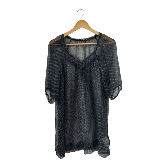 Naf Naf Bluse schwarz Seide transparent Punkte Gr 38 elegant Tunika Boho Sommer
