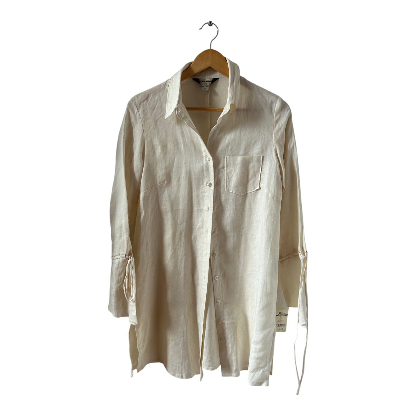 ANN LLEWELLYN Leinen Bluse Creme Gr 36 Langarm Sommer Tunika Hemd Longbluse NEU