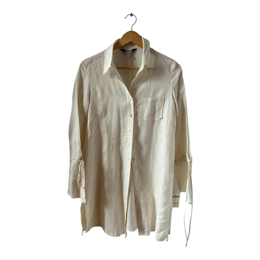 ANN LLEWELLYN Leinen Bluse Creme Gr 36 Langarm Sommer Tunika Hemd Longbluse NEU