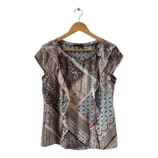Verspielte Comma Bluse mit Seidenoptik Patchmuster Gr 38 – ideal für Sommerlooks