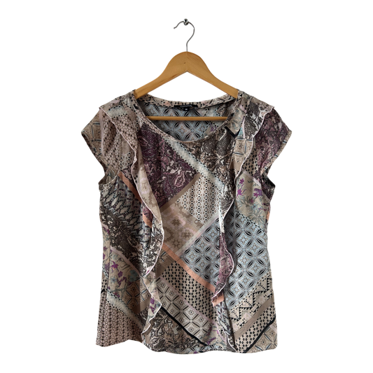 Verspielte Comma Bluse mit Seidenoptik Patchmuster Gr 38 – ideal für Sommerlooks