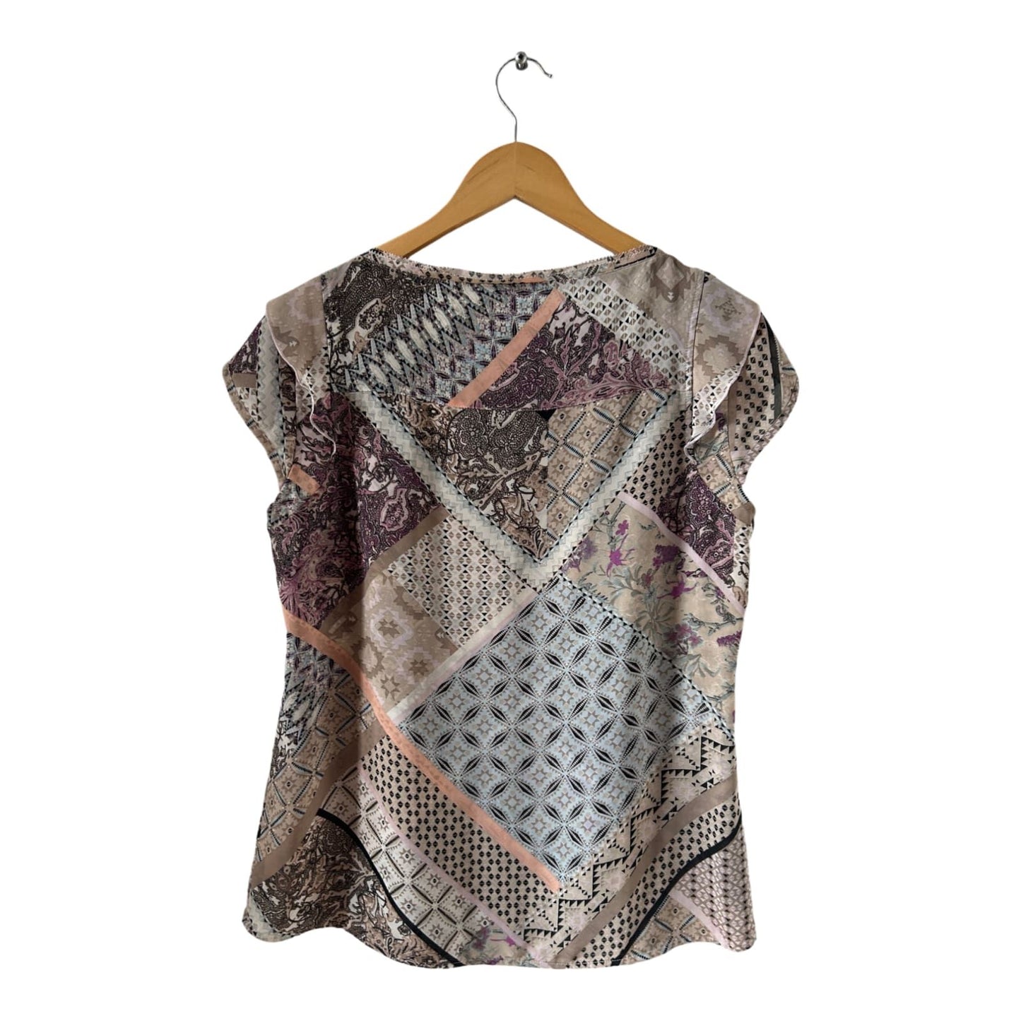 Verspielte Comma Bluse mit Seidenoptik Patchmuster Gr 38 – ideal für Sommerlooks