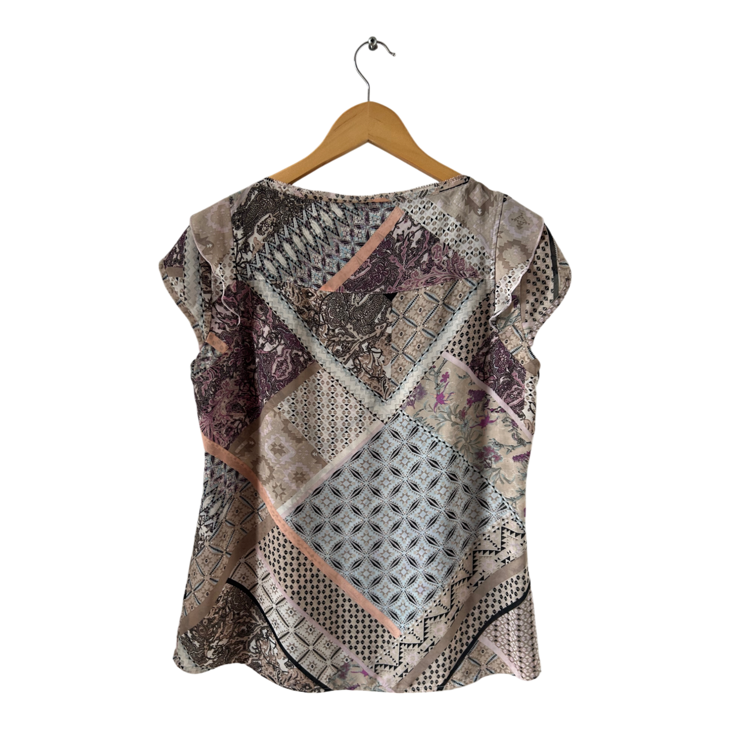 Verspielte Comma Bluse mit Seidenoptik Patchmuster Gr 38 – ideal für Sommerlooks