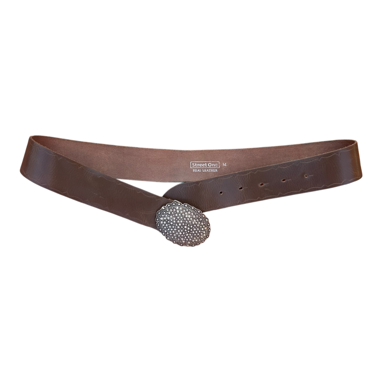 Vintage Damen Ledergürtel 90 cm Braun MetalicSchnalle Boho Chic Leder Elegant