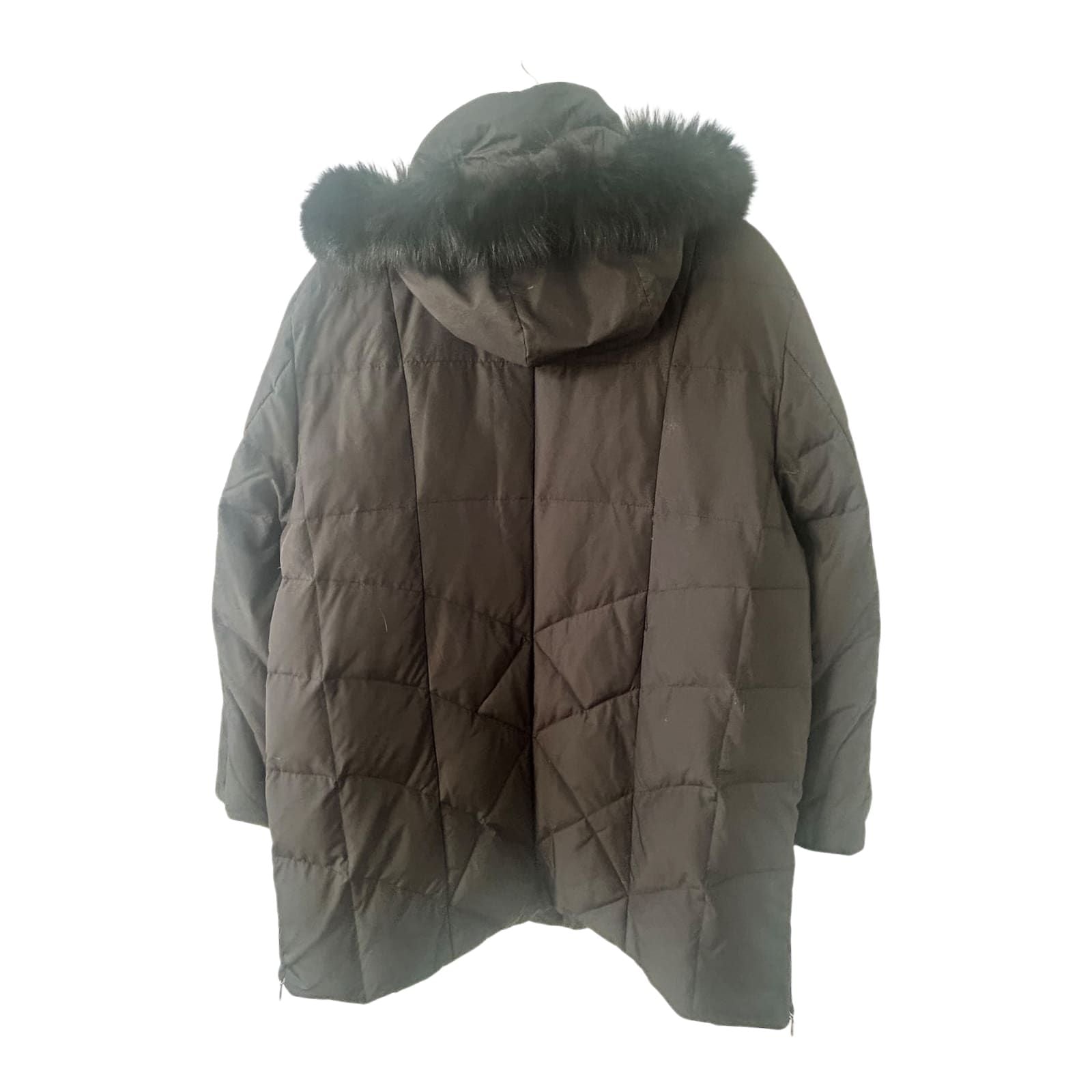 C S Outdoor Damen Daunenjacke Gr 46 Schwarz Echtdaune mit Kapuze Kunstfell