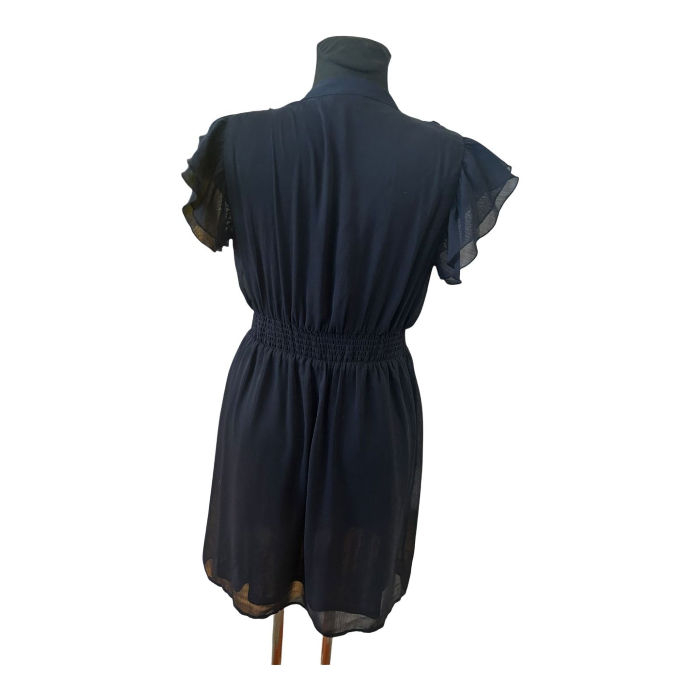 H&M Damen Kleid Sommer Volants Chiffon Dunkelblau Elegant Gr 40