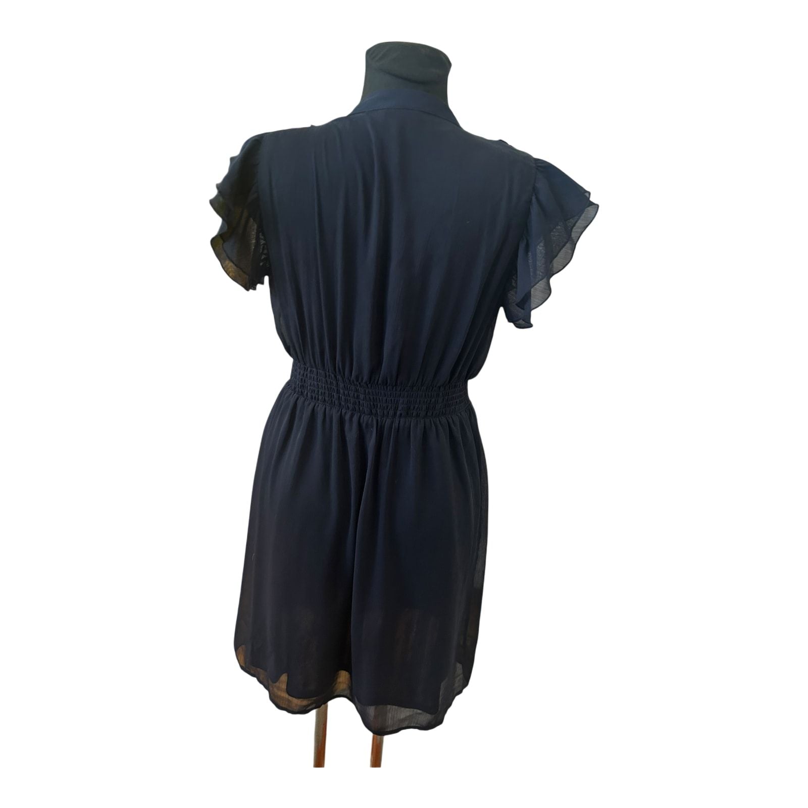 H&M Damen Kleid Sommer Volants Chiffon Dunkelblau Elegant Gr 40