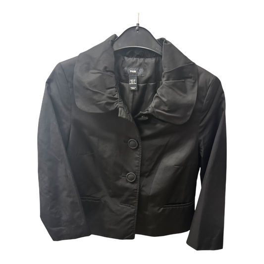 H&M Jacke Schwarz Gr 38 Kurz Elegant Satinoptik Große Knöpfe Vintage Stil