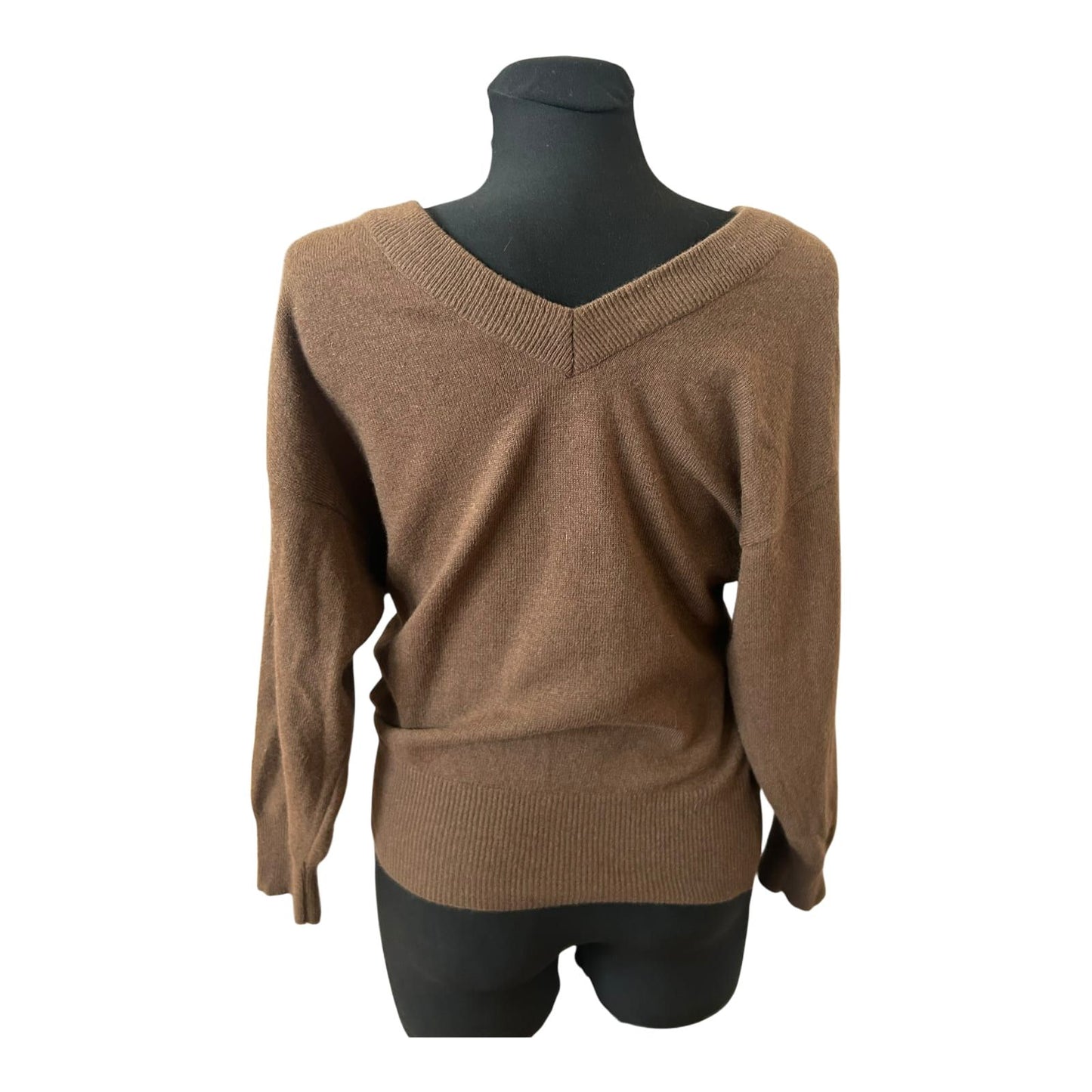 Damen Pullover Gr 36 Dunkelbraun V Ausschnitt Feinstrick Angora Lammwolle
