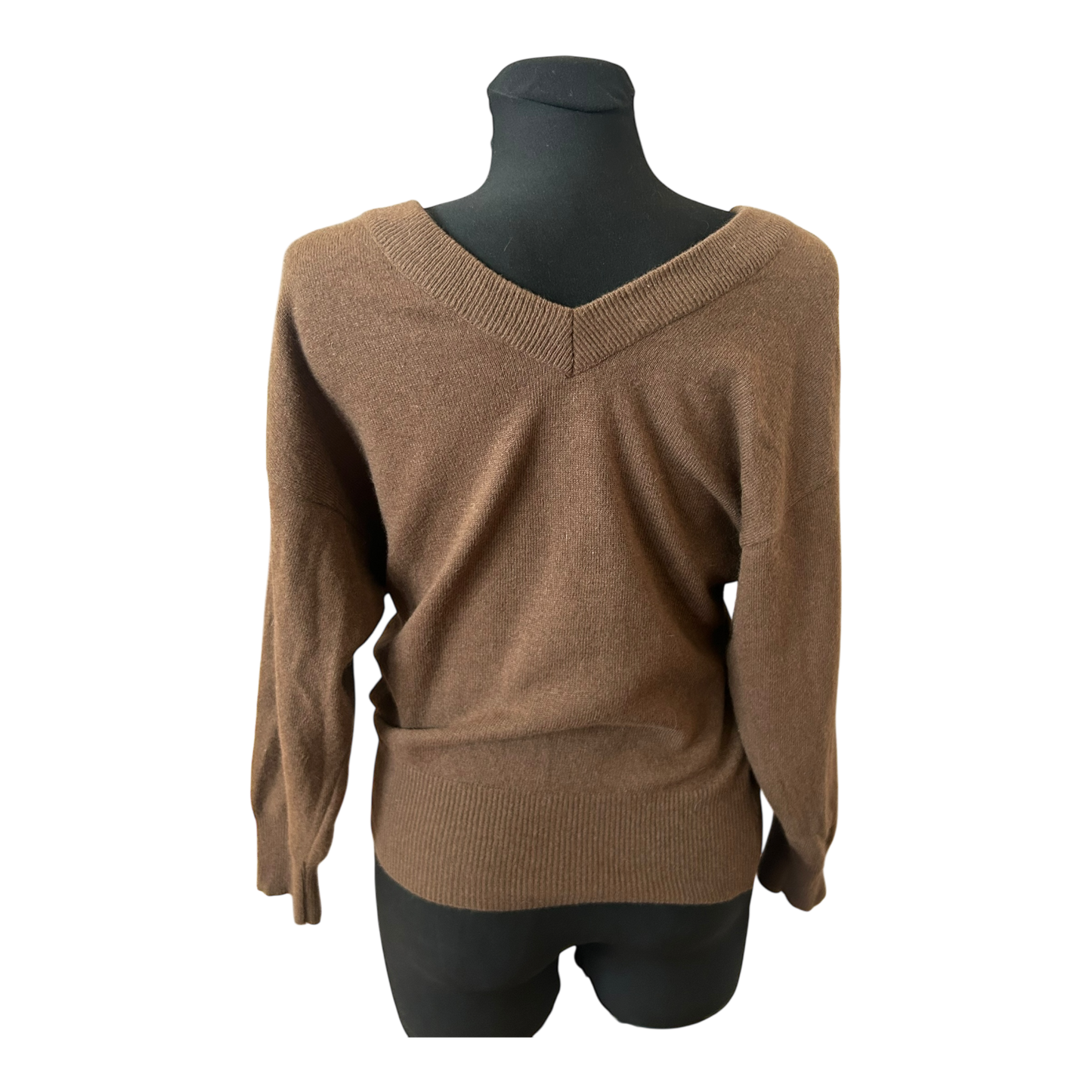 Damen Pullover Gr 36 Dunkelbraun V Ausschnitt Feinstrick Angora Lammwolle