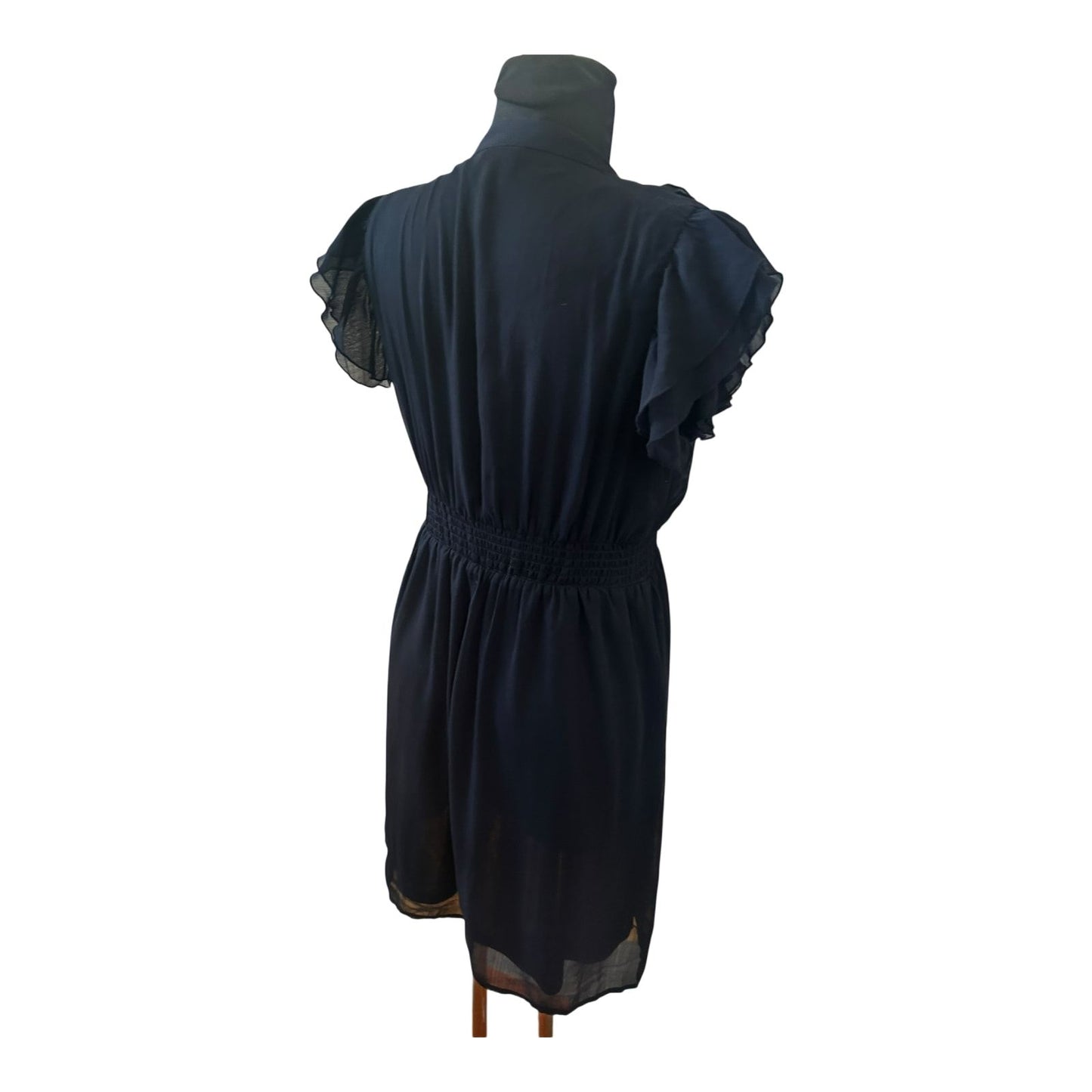 H&M Damen Kleid Sommer Volants Chiffon Dunkelblau Elegant Gr 40