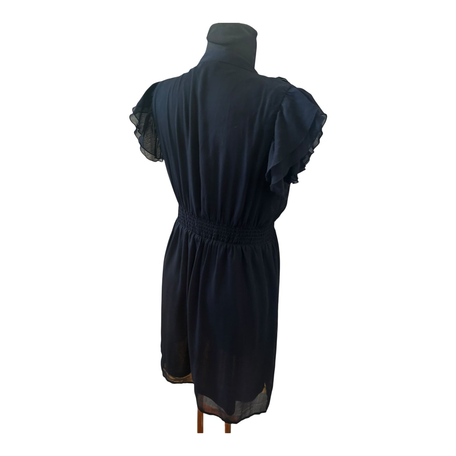 H&M Damen Kleid Sommer Volants Chiffon Dunkelblau Elegant Gr 40