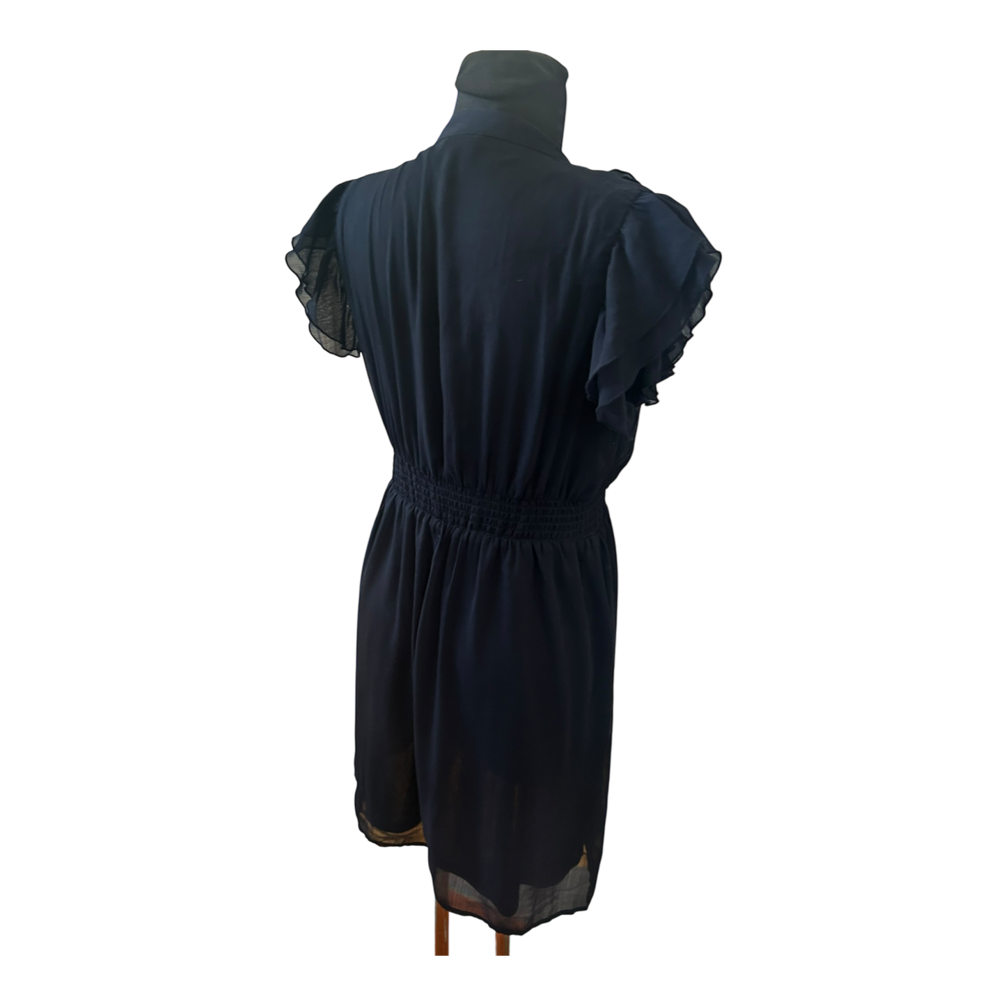 H&M Damen Kleid Sommer Volants Chiffon Dunkelblau Elegant Gr 40