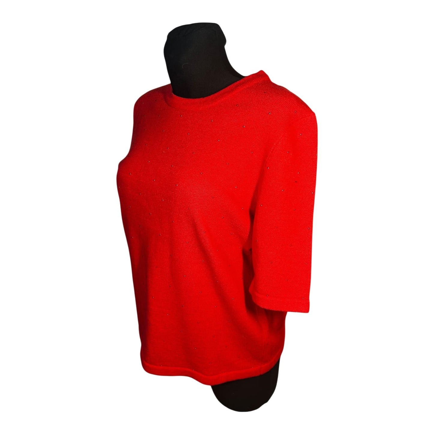 Attitude Damen Zweiteiler Strickset Größe 42 Rot Acryl Wolle Elegant Glitzer Top Wie NEU
