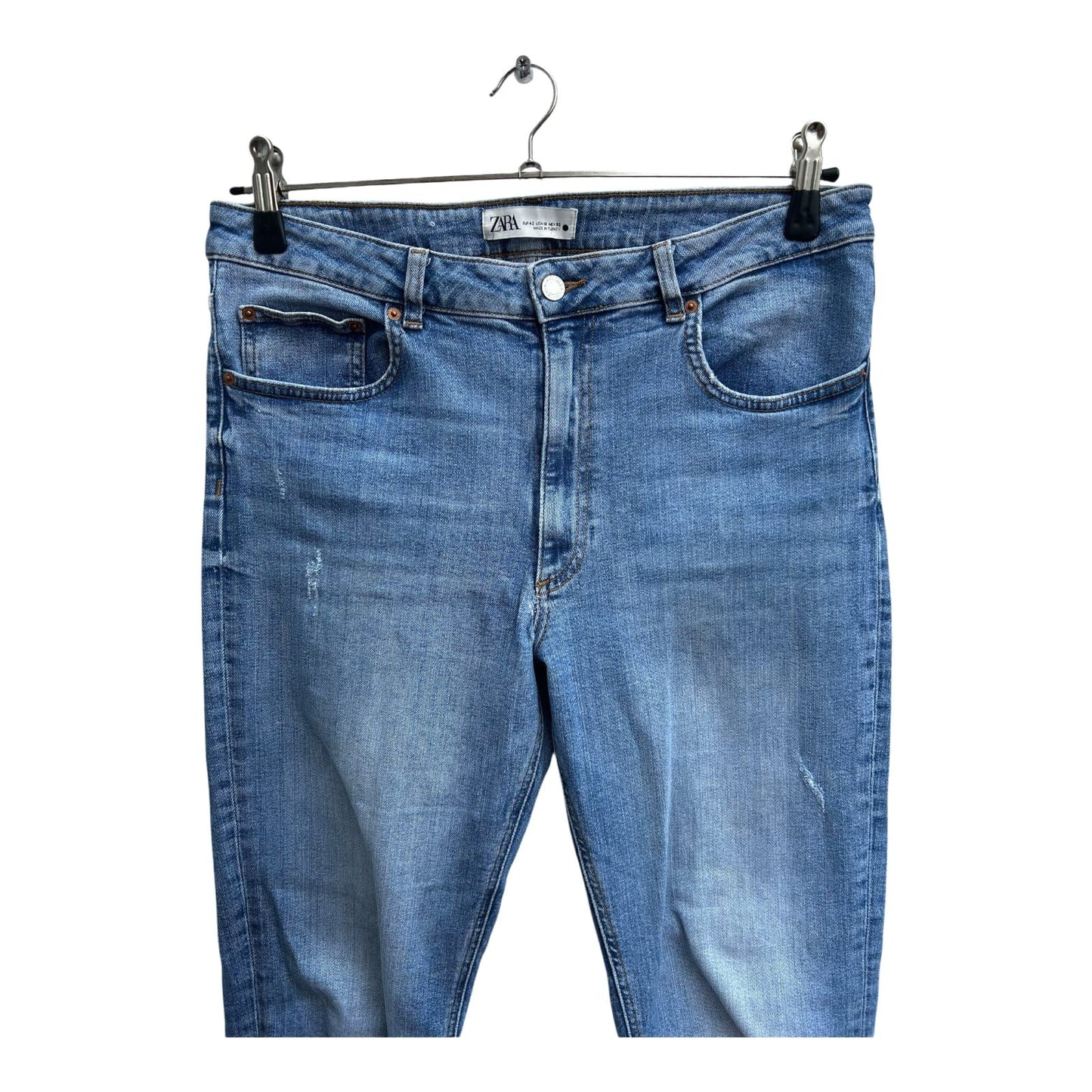 Zara Damen Jeans Hose Gr 42 Blau Used Look Baumwolle Elasthan Denim Klassisch